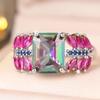 Luxury Silver Color Rainbow Ring for Women Emerald Cut Zircon Wedding Banquet Fashion Jewelry Gift