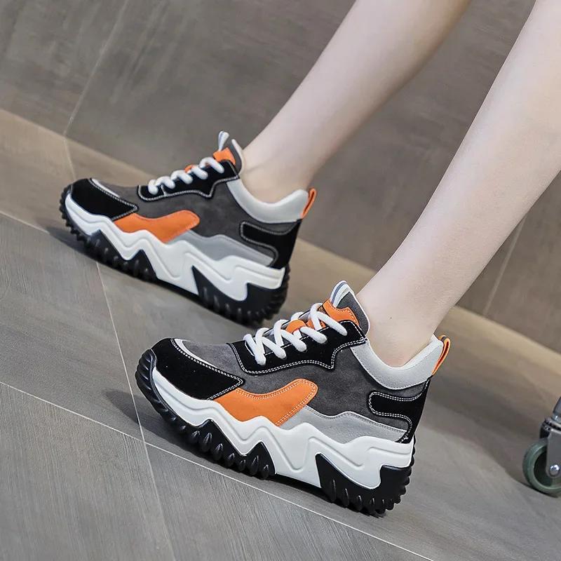 

Теннисные женские туфли на платформе из натуральной кожи высотой 7 см для женщин, новые тенденции осени и зимы, женские кроссовки на толстой подошве 40