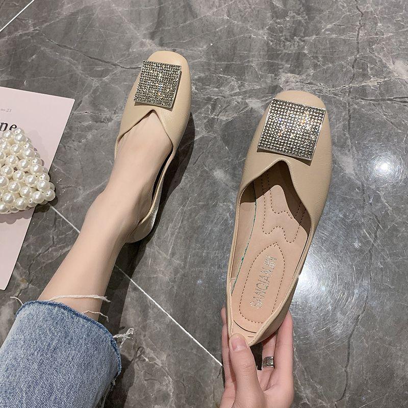 Mode Damskor Ballerinaskor Slip-on Kontorsskor för Kvinnor Diamant Fyrkantig Tå Kampanjerbjudande Stiliga Grossist Skor Chic och Eleganta Vår Y2k