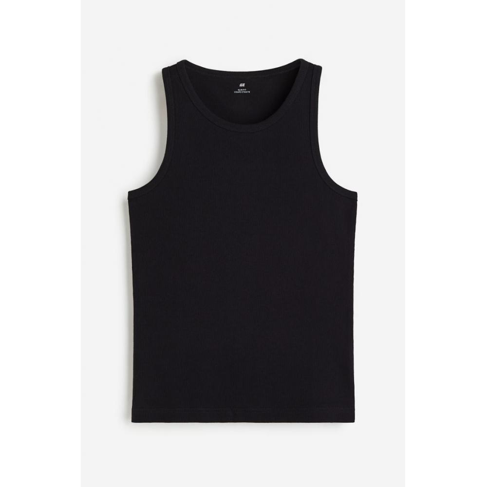 

Топ без рукавов в рубчик HM Slim Fit, черный