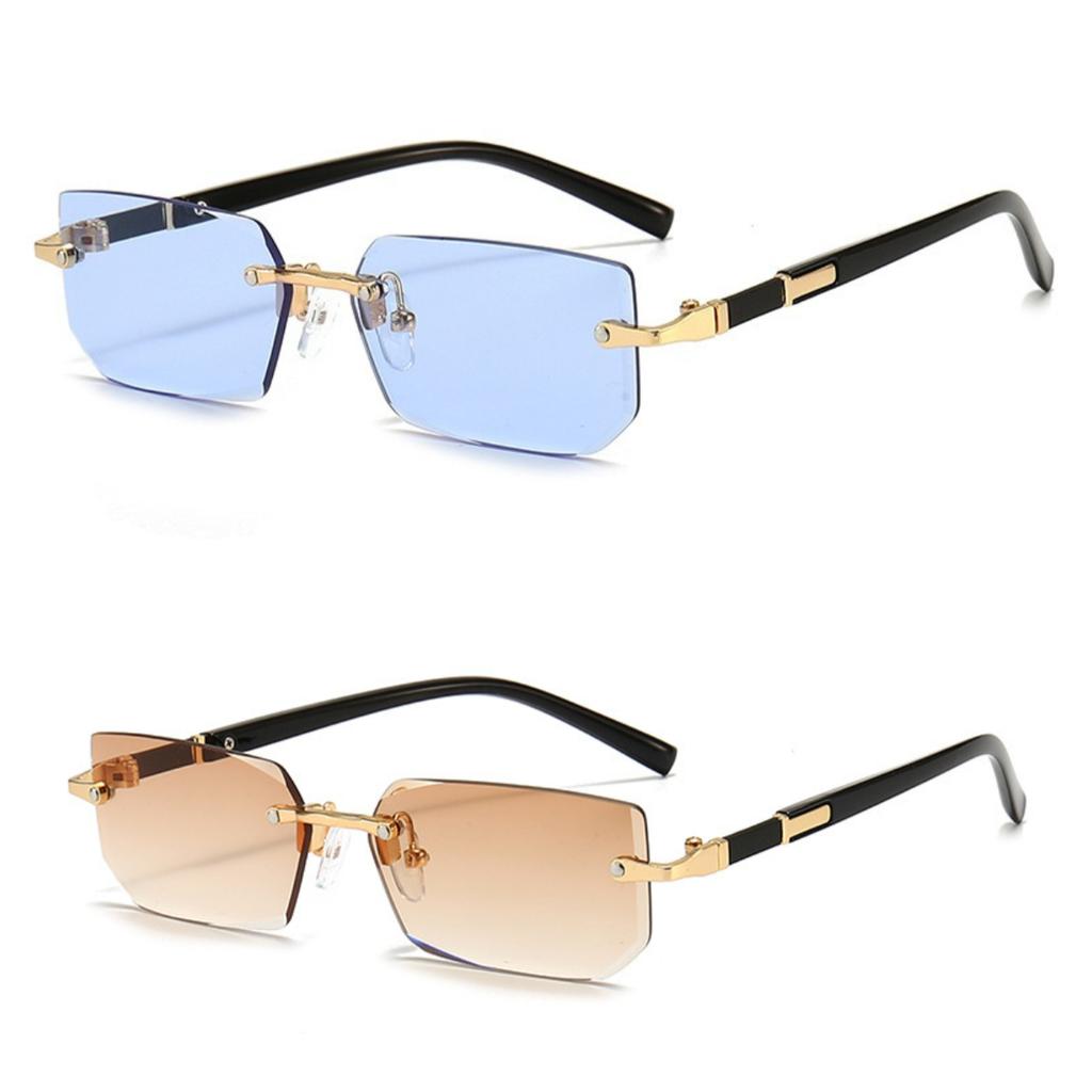 2PCS Retro Rimless Sunglasses New Women's Sun Glasses Frameless Glasses Unisex Freely Paired with Icy Summer Days UV400 Eyewear