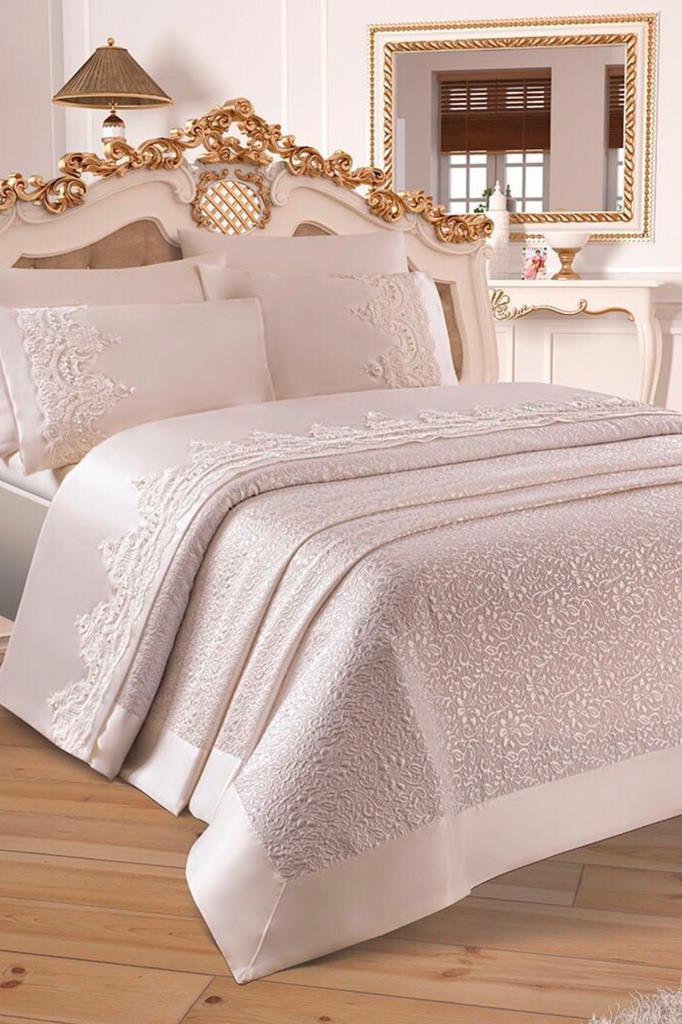 Diana Chenille-Tagesdecken-Set, 6-teilig, Bettdecke 230 x 240, Bettlaken 230 x 240, Jacquard-Stoff, volle Größe, Doppelbett, cremefarben