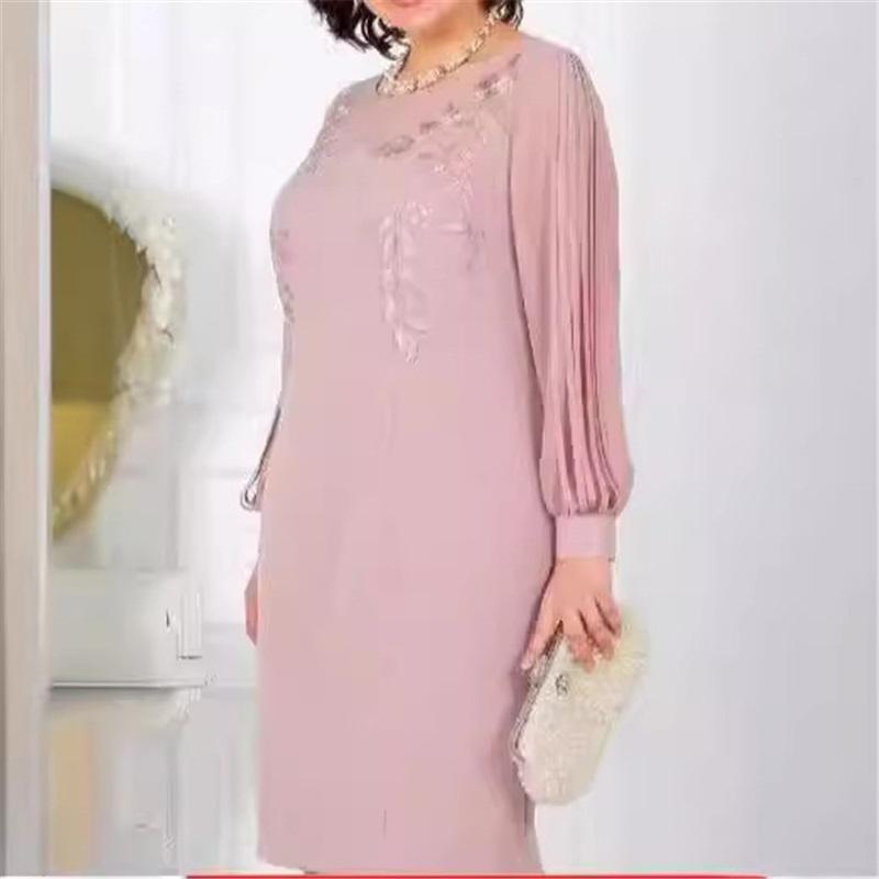 

Европейский и американский стиль, летний новый стиль, женское свободное платье с круглым вырезом и длинными рукавами на тесьме, больших размеров, плюс длинная юбка XXXL розовый