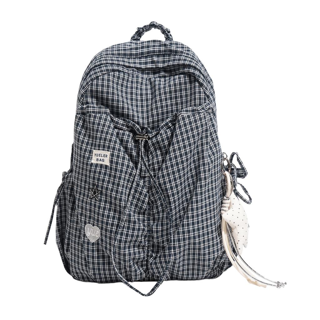 Schoolbag Japanese Large-capacity Versatile Plaid Backpack 1011 New Simple Drawstring Leisure Commuter Mountaineering Light Bag