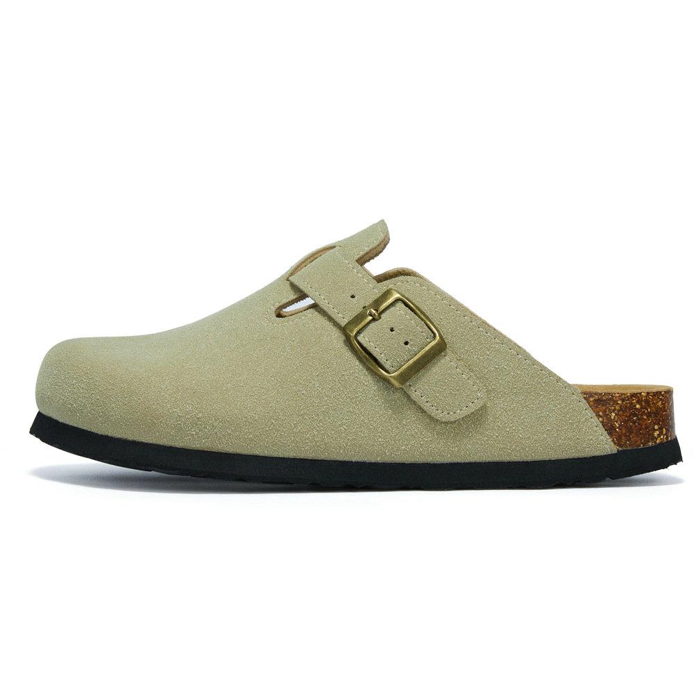 Fashion Men's Shoes Baotou Cork Men's Slippers Cowhide Men's Women's Half Slippers for Winter Big Size 35-45