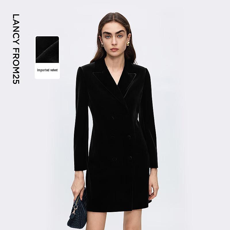 

LANCY Velvet Blazer Collar Waist-Cinching Dress 2XL