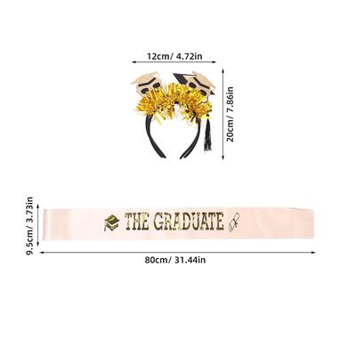 2Pcs Graduation Cap Headband Mini Doctoral Hat Tassel Black Satin Sash Set Graduation Party Decorations Photo Props