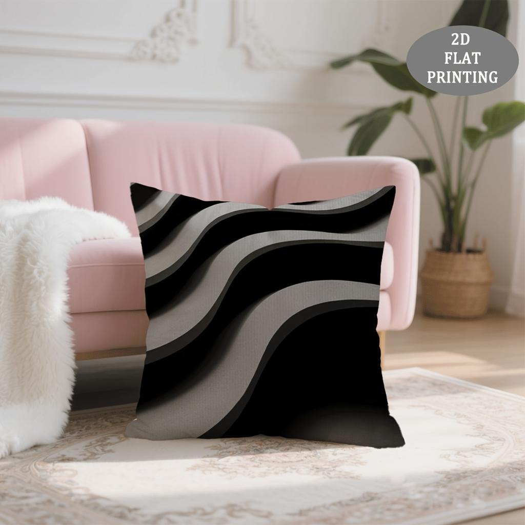 1pc Throw Pillow Cover, Black and White Striped Wave Pattern, Short Plush Pillowcase, Durable and Comfortable for Creating a Cozy Living Space