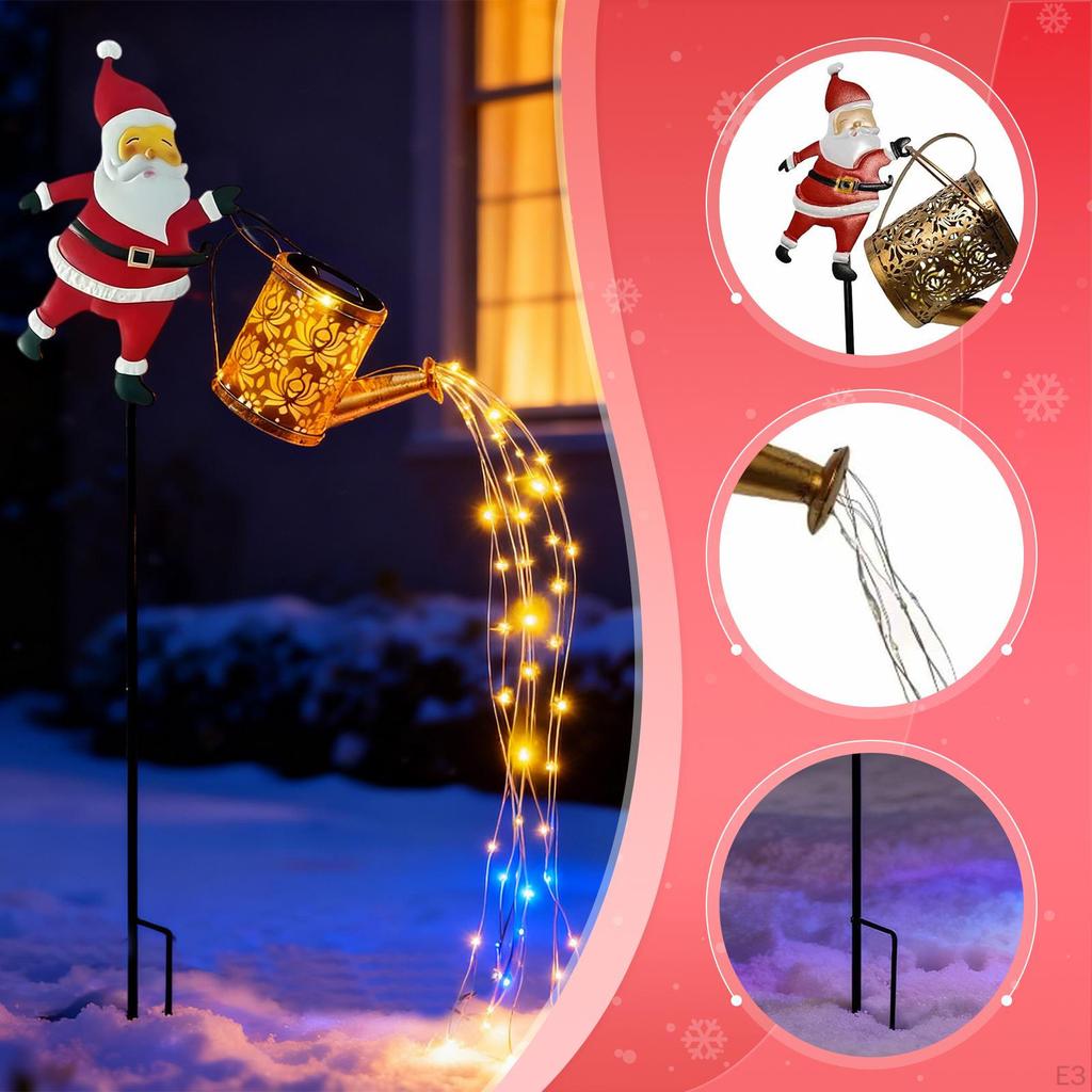 Santa Claus Solar Watering Can Lights Christmas Outdoor Outside Hanging Lantern with Stake