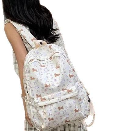 Schoolbag Treasure Backpack Girls Middle School Students Floral Sausage Puppy Backpack High School Girls Cute Backpack Men