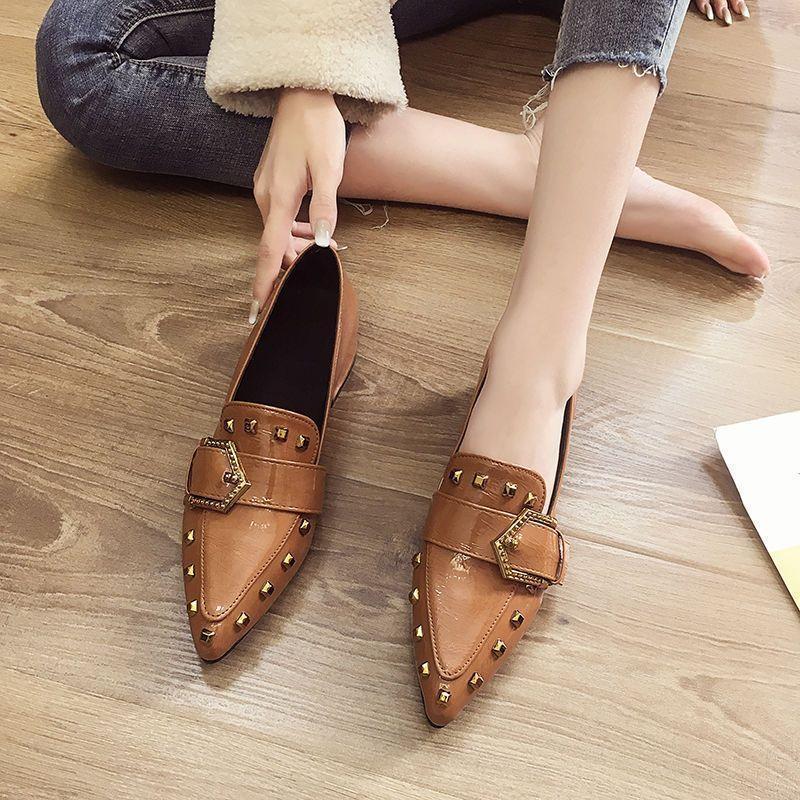 

Women s shoes 2025 spring new trendy shoes one-pedal pointed thick heel single shoes fashionable versatile casual simple Doudou shoes 40 коричневый