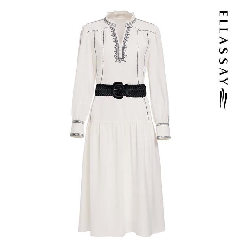 ELLASSAY Women's Elegant Embossed V-Neck Midi Dress