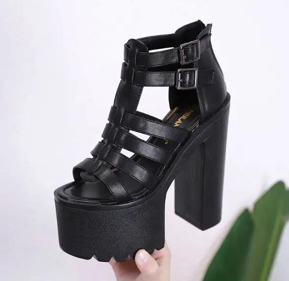 Fashion 14CM Women Sandals High Heels Summer Fashion Ankle Buckle Strap Female Gladiator Sandals Platform Shoes Block Heels