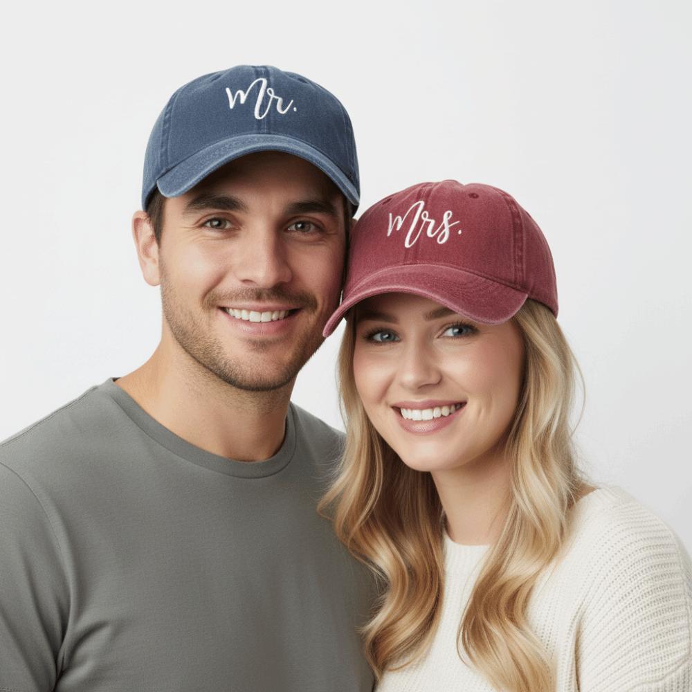 Adjustable Mr Mrs Embroidery Caps Washed Cotton Outdoor Sunscreen Hats Couple Baseball Hats