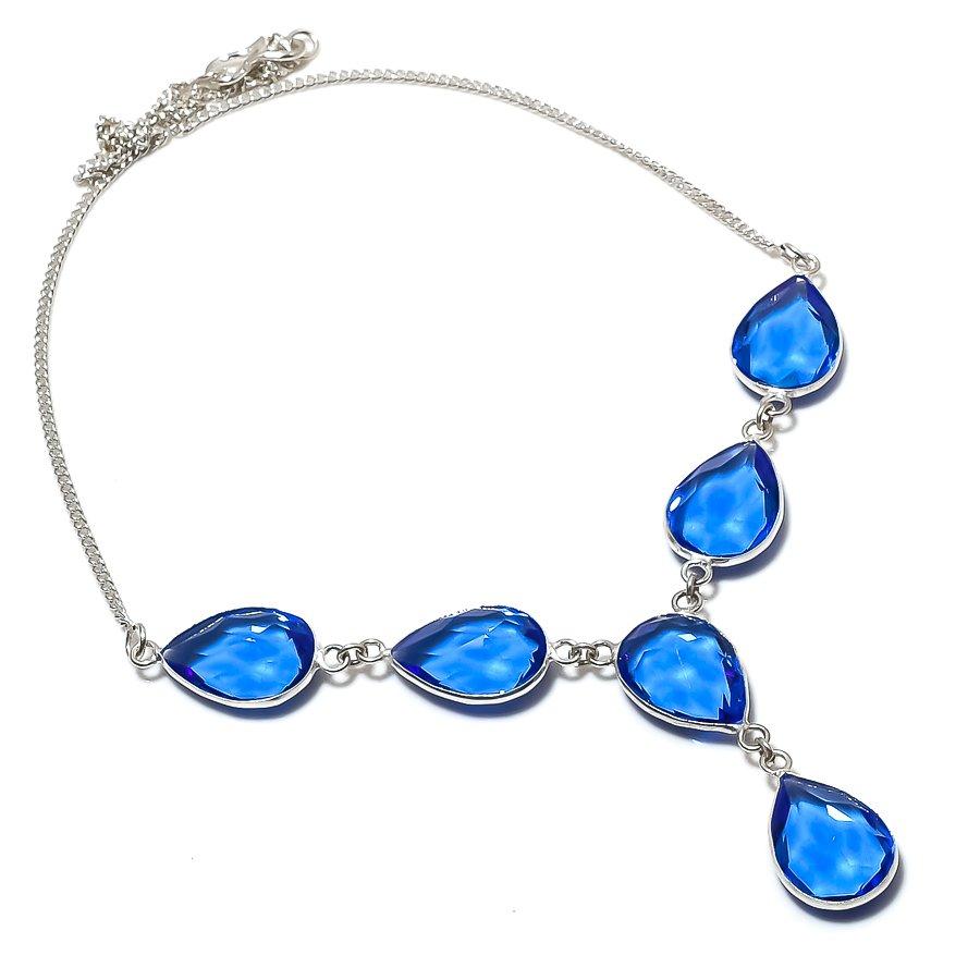 

Ожерелье из серебра 925 пробы с натуральным голубым топазом 18 дюймов p8h32