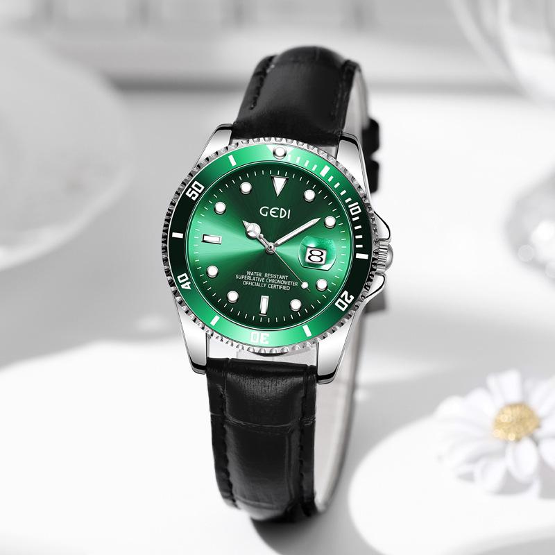 Green Water Ghost Men'S Watch Leather Bamboo Pattern High Value Watch Calendar Luminous Premium Couple Watch
