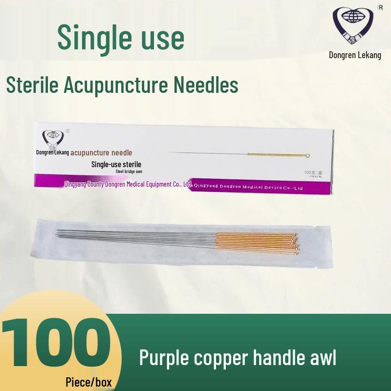 Dongren Lekang Disposable Sterile Acupuncture Needles with Copper Handle - Available in 4 , 5 , 6  Lengths. 0.40*100mm, pack of 10