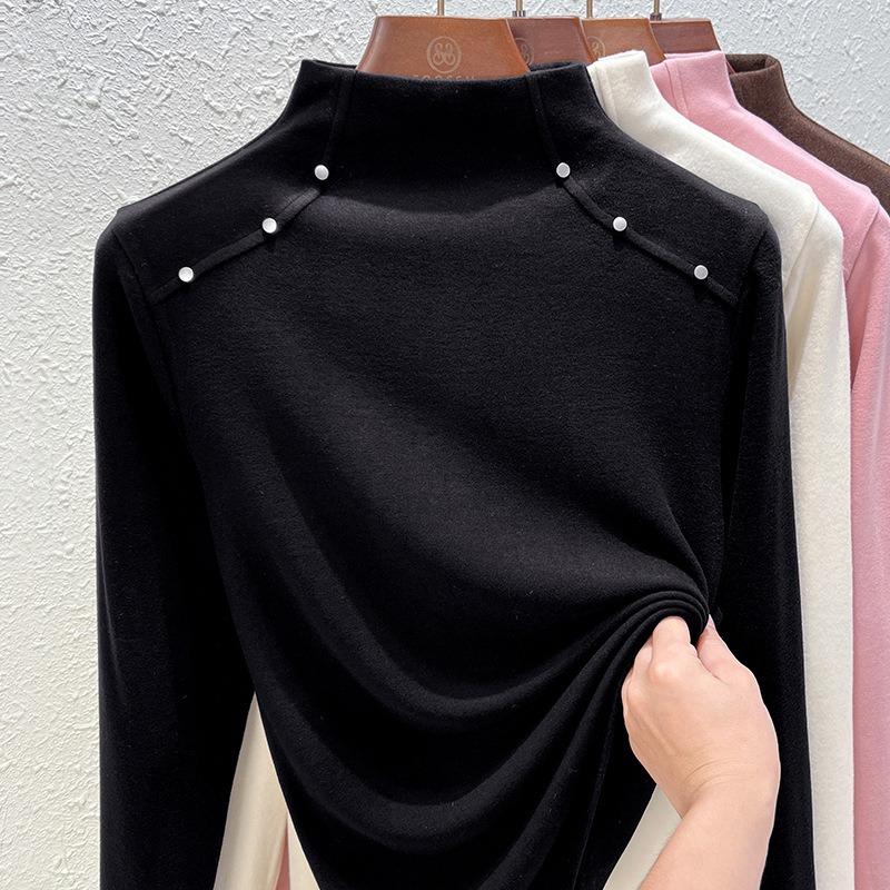 Middle Collar Double-sided German Velvet Bottoming Shirt Women's Integrated Velvet Piled Thickened Thermal Top, New In Spring, Autumn and Winter