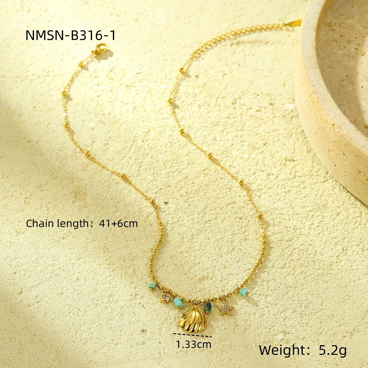 GEMCHIC Women s 18K Gold Plated Stainless Steel Starfish & Seashell Zircon Pendant Necklace Ocean Style Fashion Jewelry