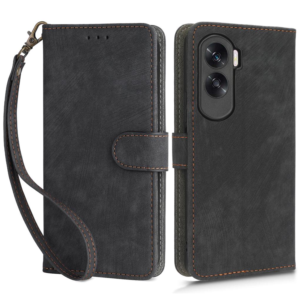 For Honor 90 Lite 5G/X50i 5G RFID Blocking PU Leather Case Cell Phone Wallet Stand Cover with Strap