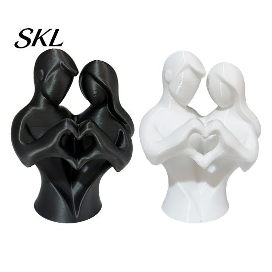 Home Decor Couple Statue 3D Printed Heart Statue, Abstract Minimalist Lovers Embrace Figurine, Romantic Desktop for Living Room Bedroom Office,