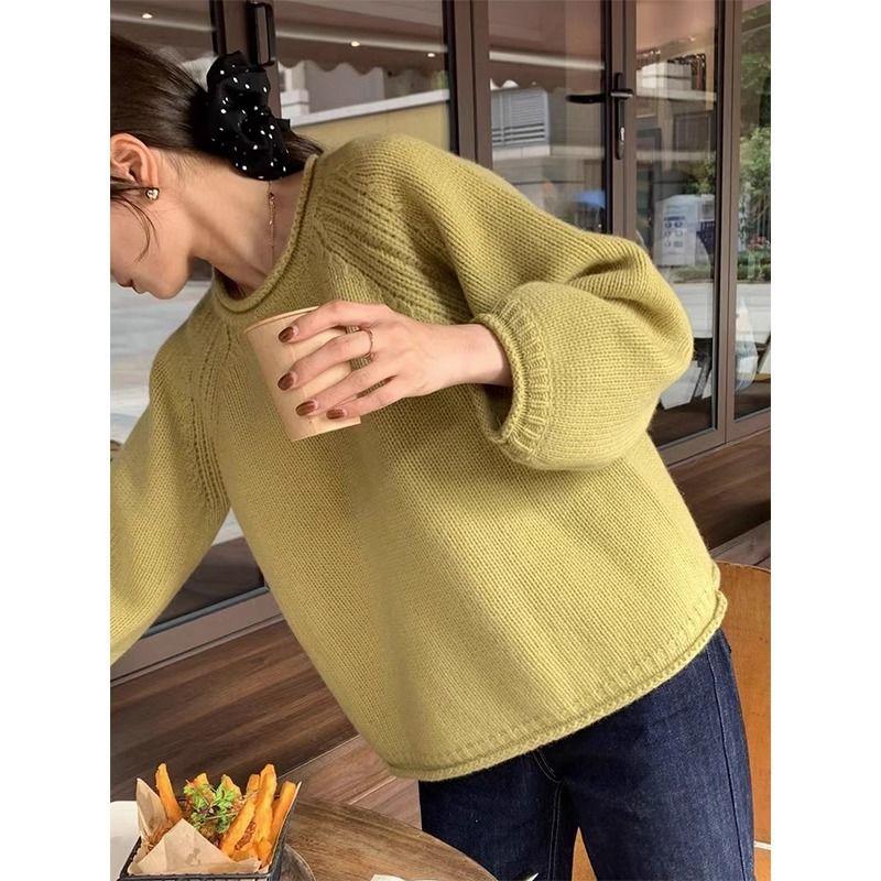 

New knitted sweater women s pullover autumn and winter thick stick needle loose lazy style top One Size