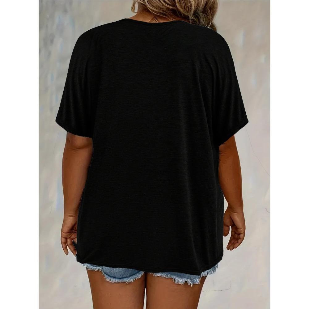 Dámská trička Krajková prolamovaná trička s krátkým rukávem a výstřihem do V, ležérní top