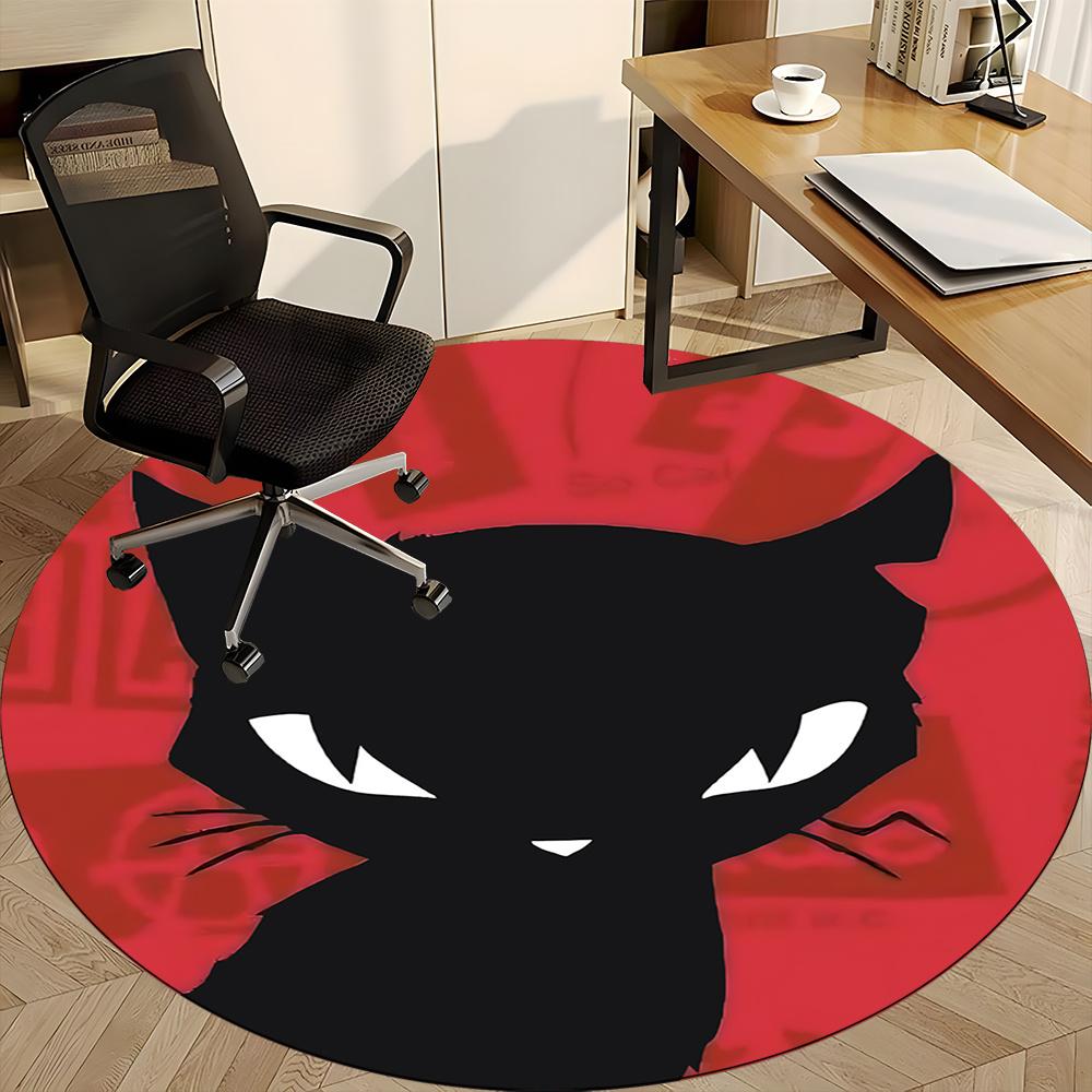 1pc Cat Circle Office Round Area Rug, Indoor Mat Suitable ForOffice, Under Office Chairs Bedroom Living Room Home Decor, Room Deco u54