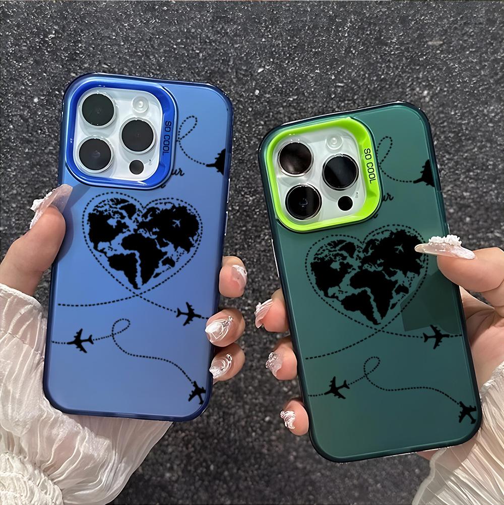 New love plane couple iPhone17 mobile phone case Apple 16Pro anti-drop IMD color silver 15pm