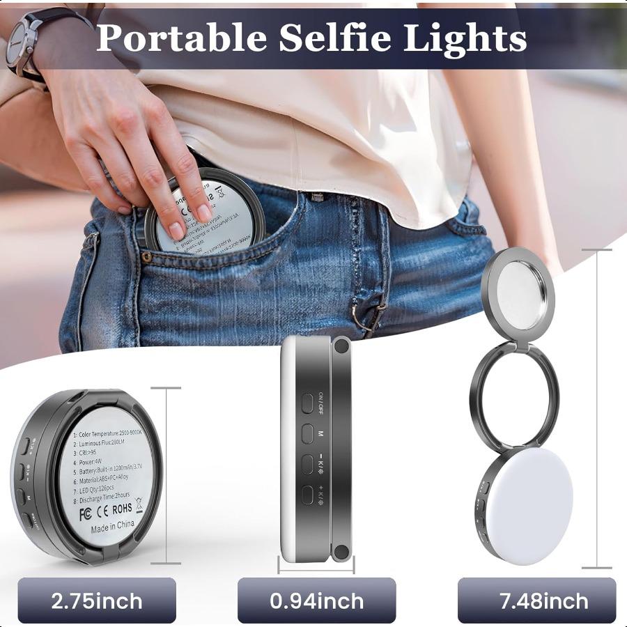 Magnetic Selfie LightPortable Selfie Ring Light for Phone iPhone LED Fill Light for Photography Video Makeup TikTok Vlog A1 Gre