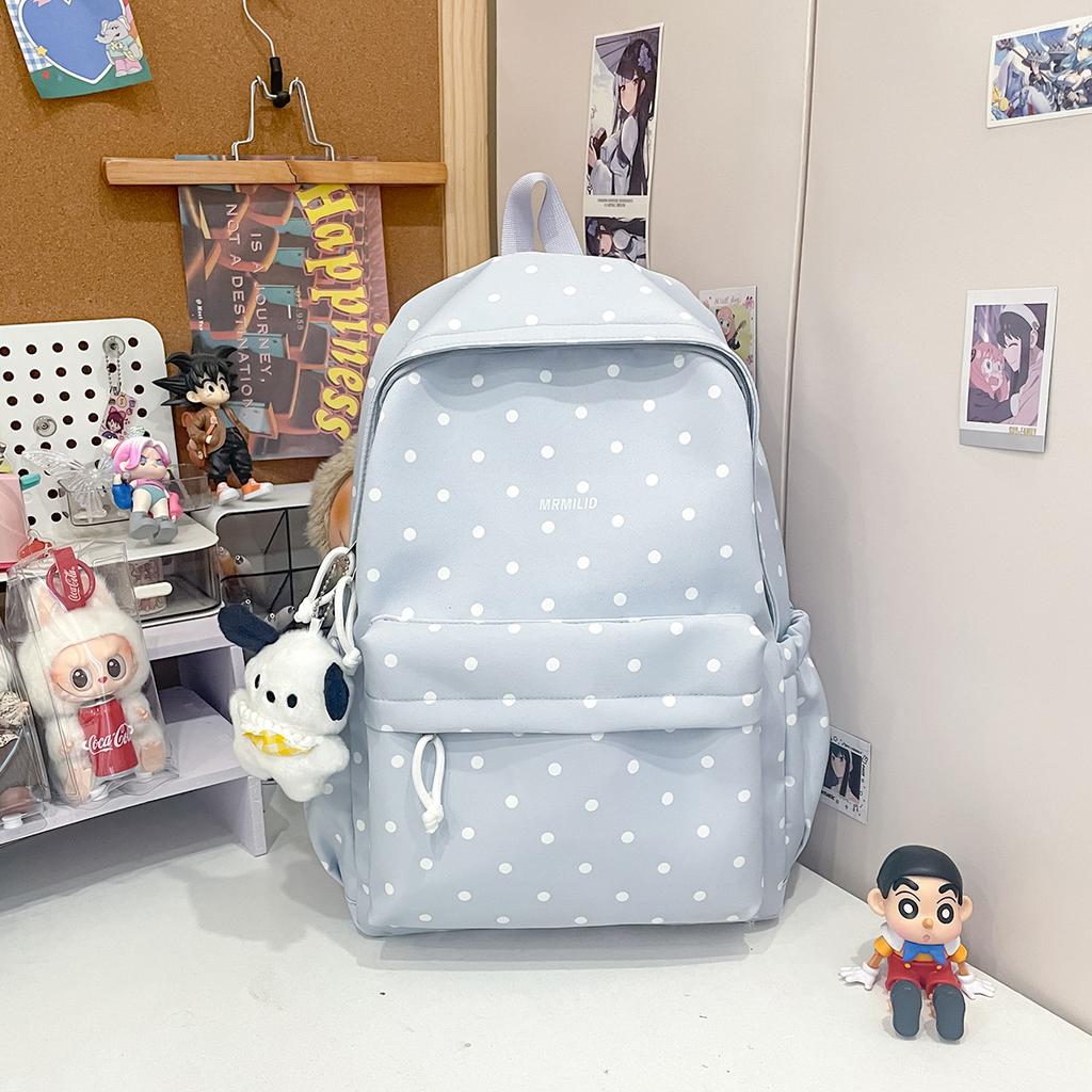 Schoolbag Japanese Fresh Polka Dot Backpack Female Nylon Waterproof Scratch-resistant Wear-resistant Schoolbag Large Capacity Junior High School