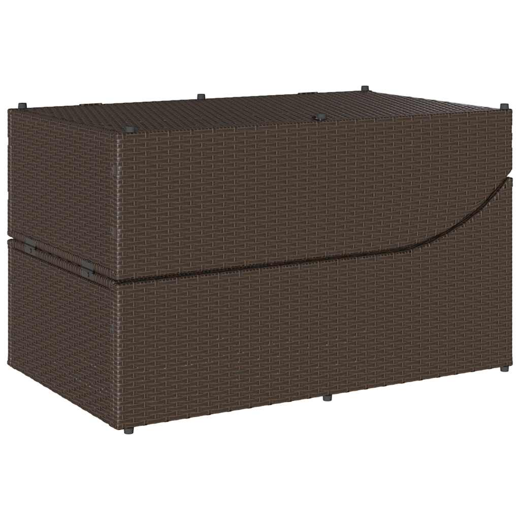 Folding Sun Lounger with Cushion and Storage Space Brown Poly Rattan