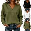 Women Long Sleeve Pullover Sweatshirt V Neck Buttoned Casual Loose Fit Top Lightweight Soft Fabric Comfortable Everyday Wear