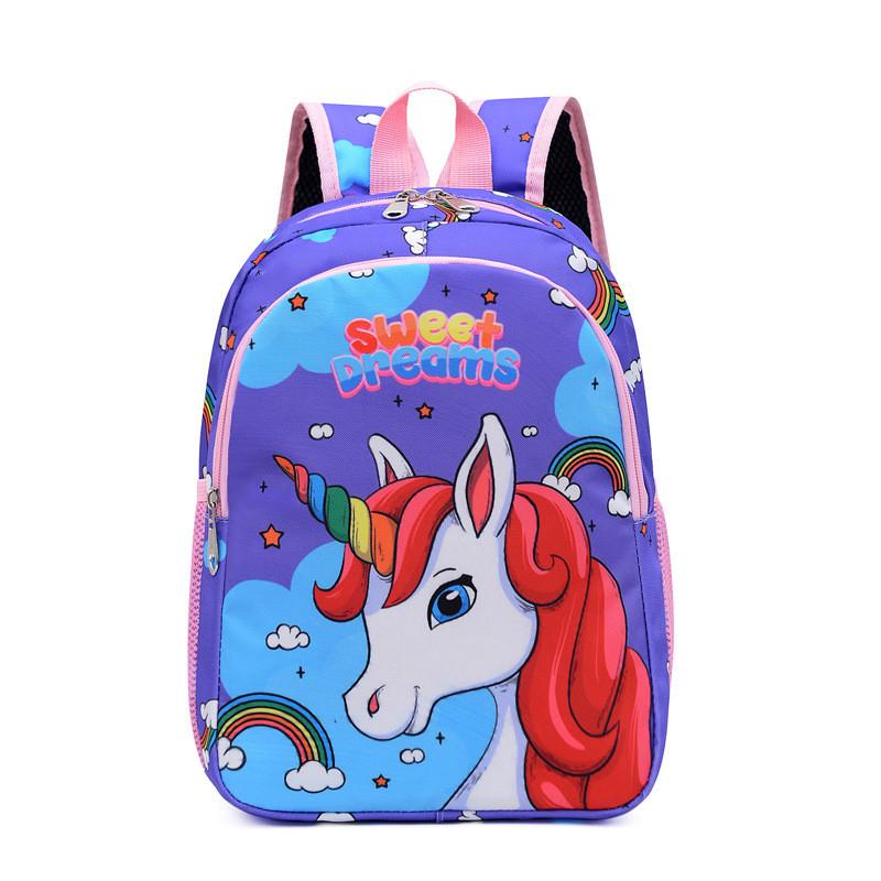 Adorable Unicorn Print Backpack With Ergonomic Design For Kids In Pink And Purple