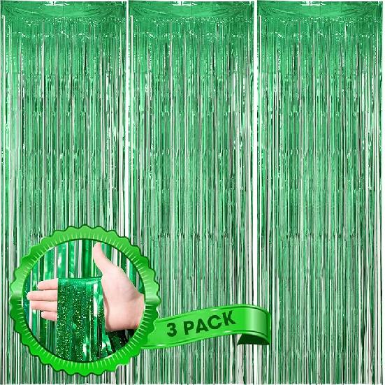 3 Pack 3.3x8.2 Feet Gold Foil Fringe Backdrop Curtains, Tinsel Streamers, Fringe Backdrop for 2025 New Years Eve, Graduation, Birthday, Baby Shower,