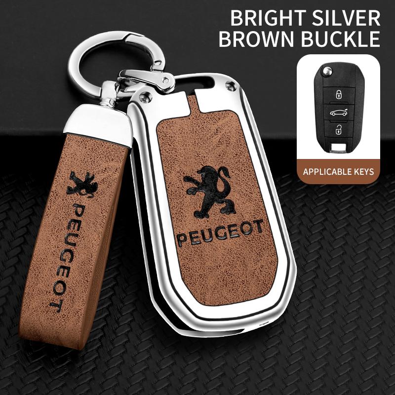 2026 Hot Car Sticker Zine Alloy Leather Car Smart Remote Key Case Shell Cover Protection For Peugeot 208 2008 301 308 508 5008 R