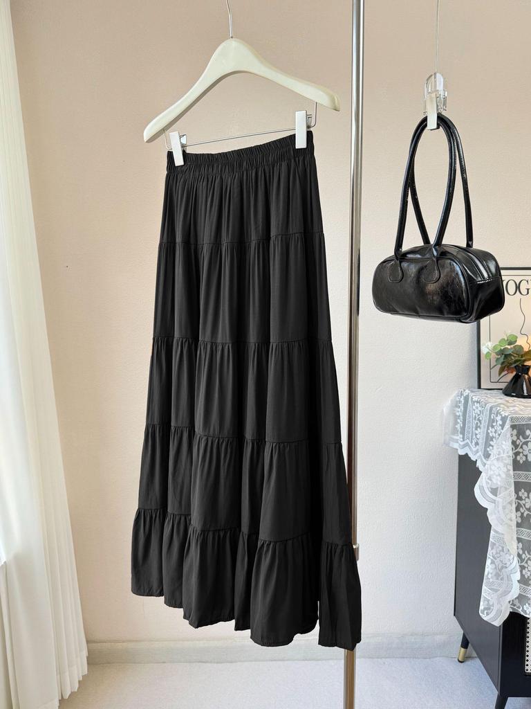 2026 New Korean Style High Waist Flowy Tiered Patchwork Skirt for Women