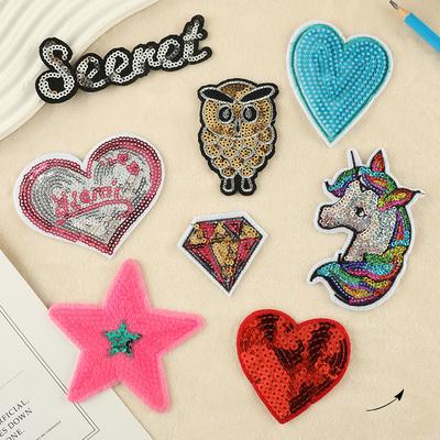 Nakış etiket Nakış çıkartma rozet logo payet aşk baykuş giyim aksesuarları yama çıkartma DIY kumaş çıkartma