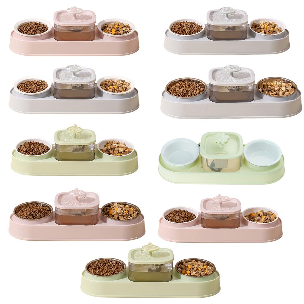 Dog Feeding Double Bowl Elevating Cats Bowl Food Container for Dog with Automatic Water Fountain Pet Watering Supply