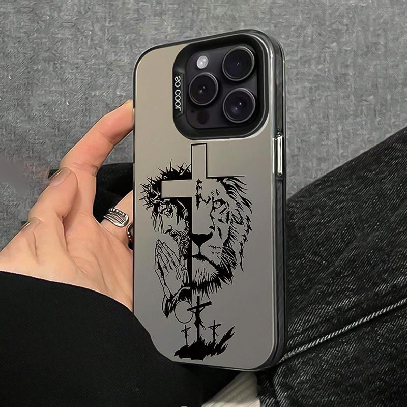 Creative Cross Lion Pattern Phone Case Suitable for iPhone 17 16 15 14 13 12 11 Pro/Max/Plus Anti Drop and Shockproof Back Cover