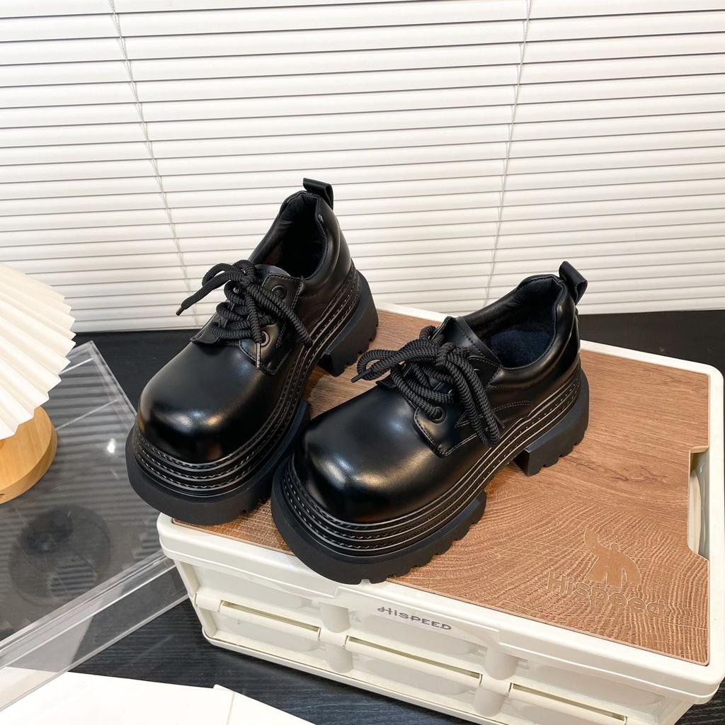 Thick-soled Big Head JK Small Leather Shoes Women's Small Lace-up Loafers Derby Shoes British Style Single Shoes Cotton Shoes Tide