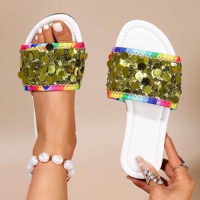 Women's Slipper Women's Summer Wear New Fashion Versatile Sequined Flat Peep-Toe Beach Sandals
