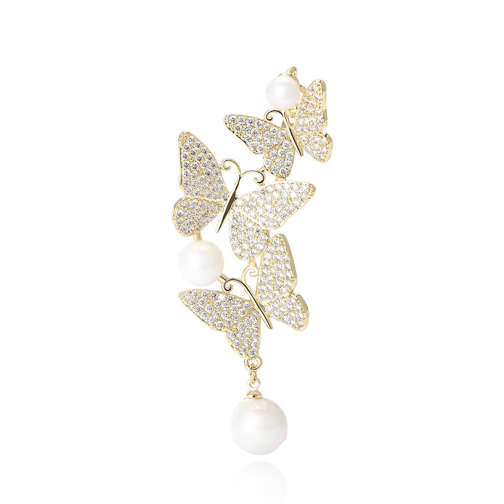 Light Luxury Micro-Inlaid Copper Zircon Butterfly Brooch Temperament Versatile Women'S Suit Dress Corsage Jewelry Pin