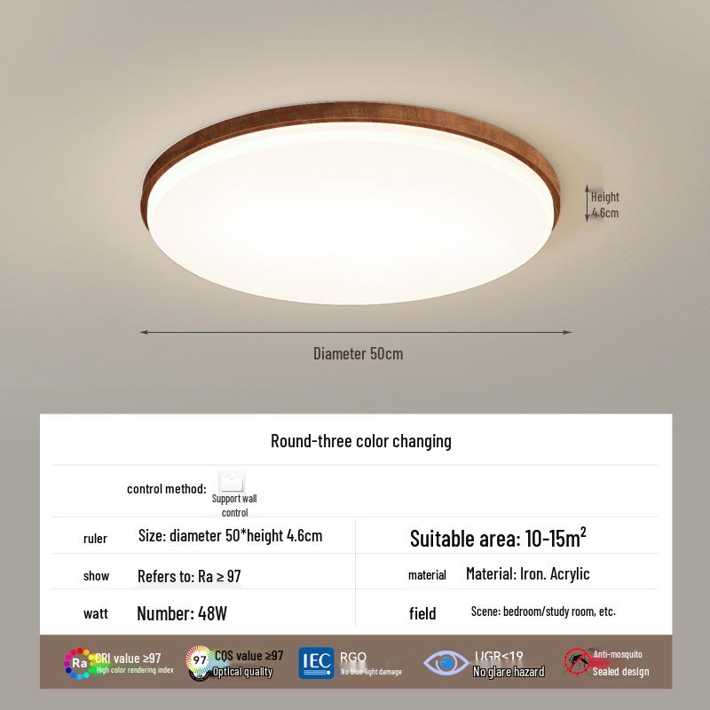 Full Spectrum Eye Protection Japanese-Style Wood Grain Ceiling Lamp for Living Room & Bedroom