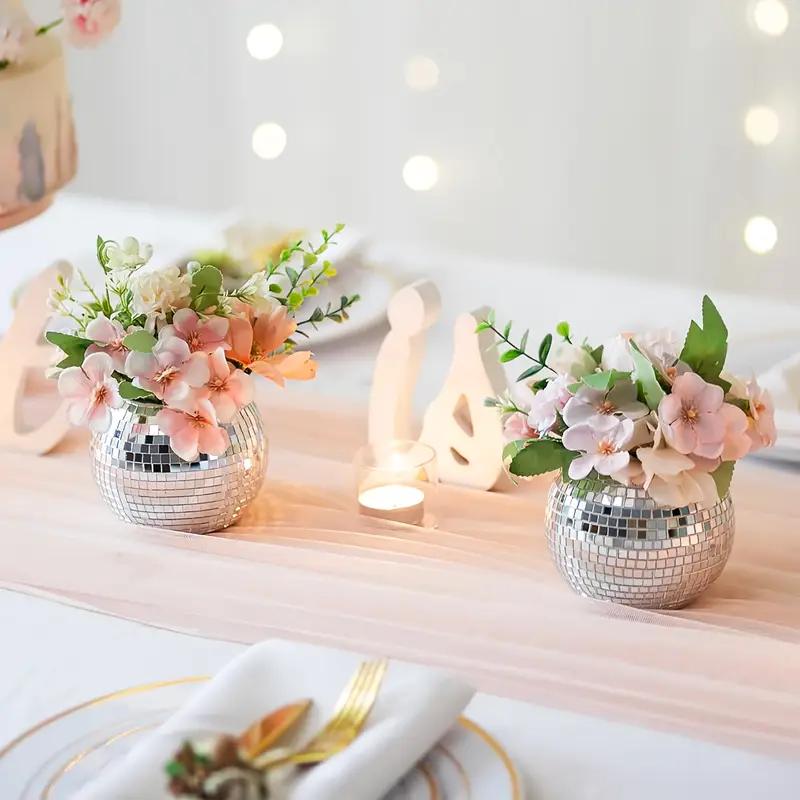 WTEMPO Disco Ball Vase Artificial Decorative Bowl for Candle Holder Centerpieces Multi-Functional Room Decoration Makeup Storage Ice Bucket Candy Jar
