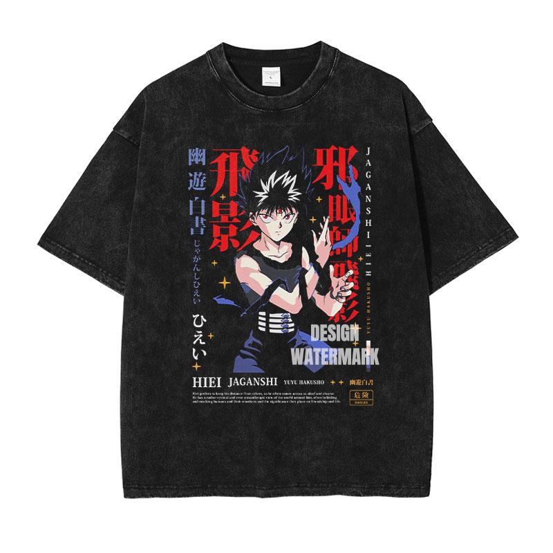 Anime Yu Yu Hakusho Graphic Tshirts Urameshi Yuusuke Manga T Shirt Washed Oversized Tshirt Short Sleeve Cotton Tee Man Clothing