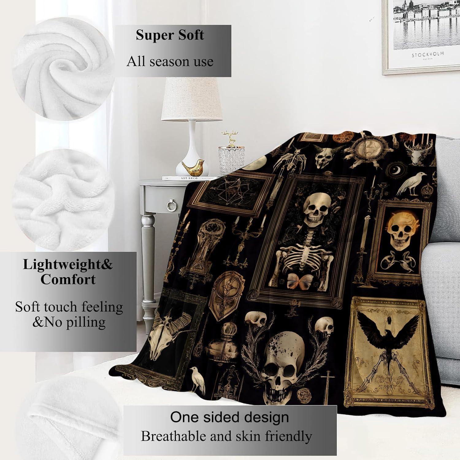 

1PC Halloween Theme Throw Blanket Skeleton skull horrible arts Thin Blanket Gifts for Couch Bed Car Home Camping all season use 75x90cm