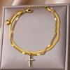 Cross Stainless Steel Cross Anklet Golden Zircon Cross Anklets Double Layered Ankle Chains  Woman