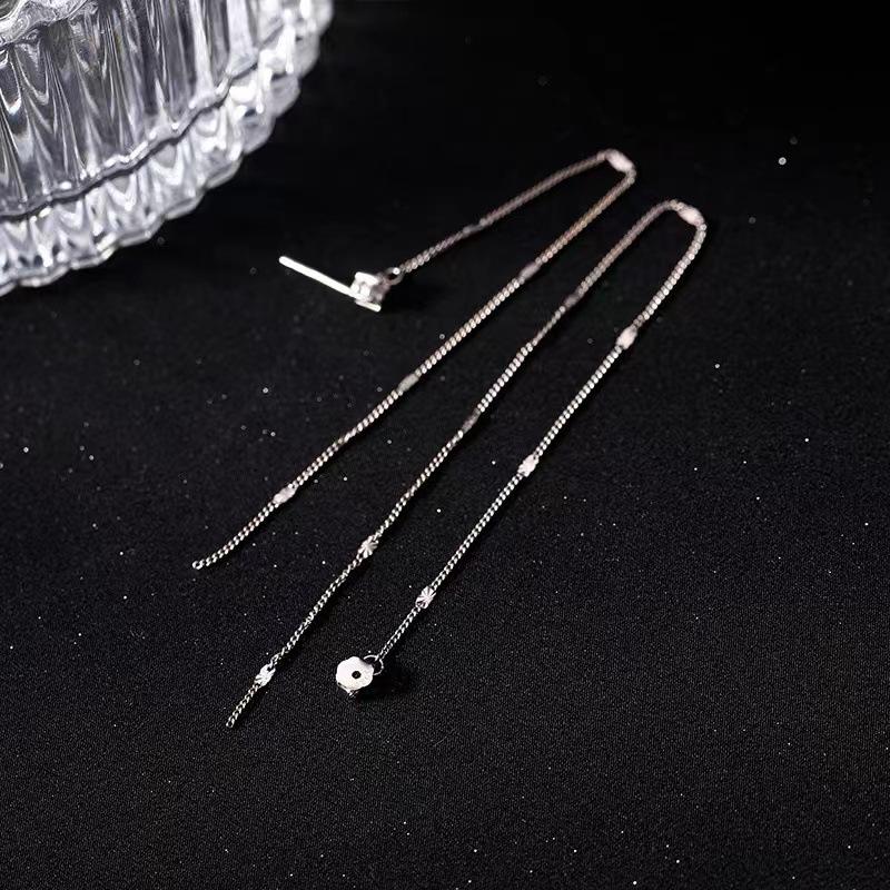 Extra Long Sparkling Diamond Chain Tassel Earrings Luxury Minimalist Fashion Studs for Women