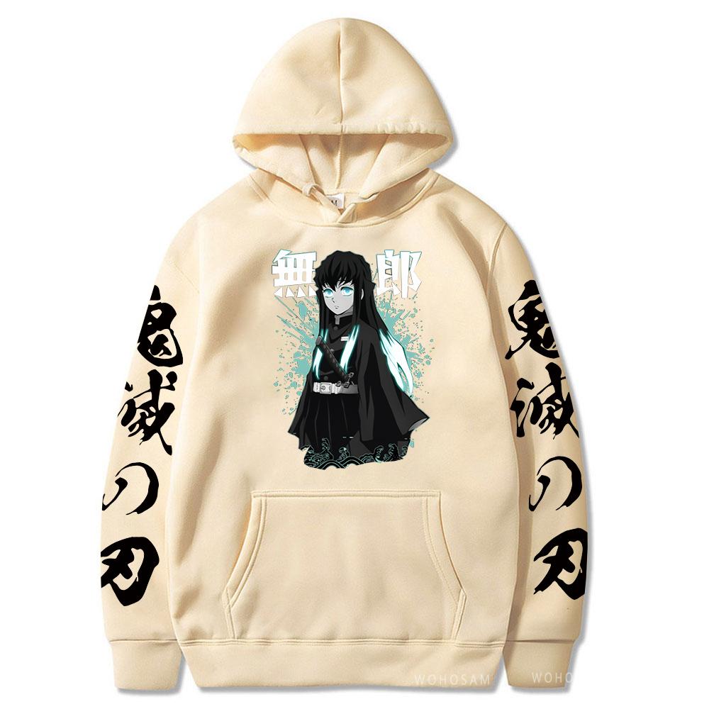 Japan Anime Demon Slayer Tokitou Muichirou Printed Hooded Men Women Oversized Hoodies Harajuku Male Kimetsu No Yaiba Sweatshirt